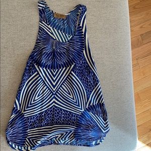 Karen Zambos Blue and White Graphic Tank Dress
